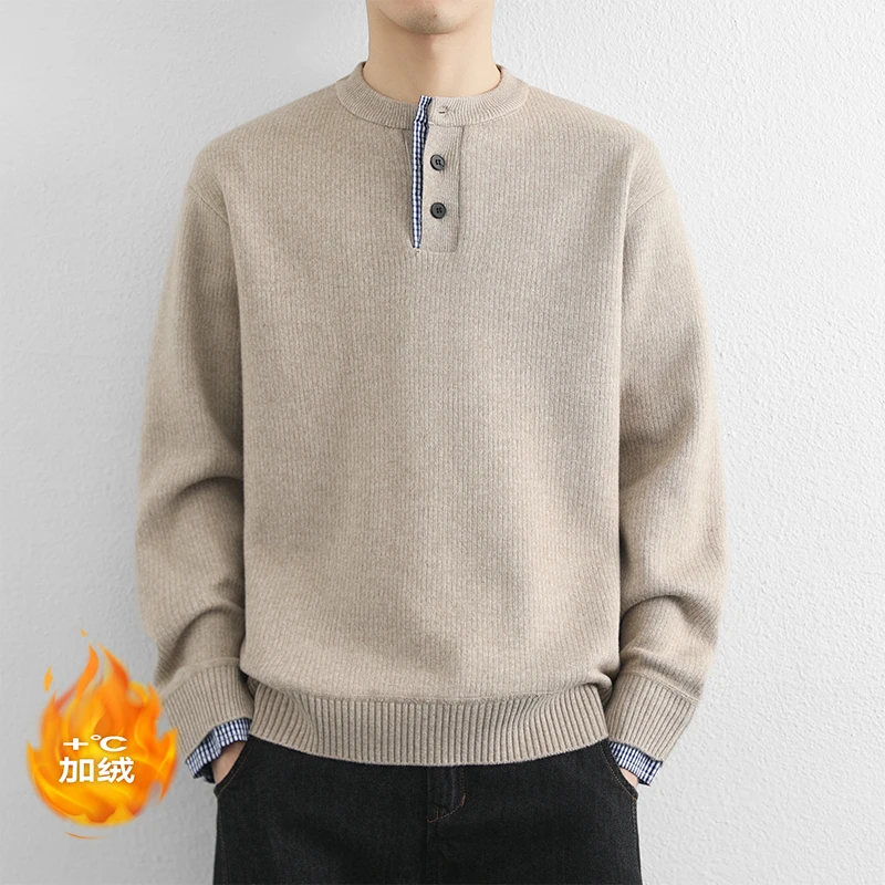 纯色冬季男士毛衣个性加绒加厚宽松