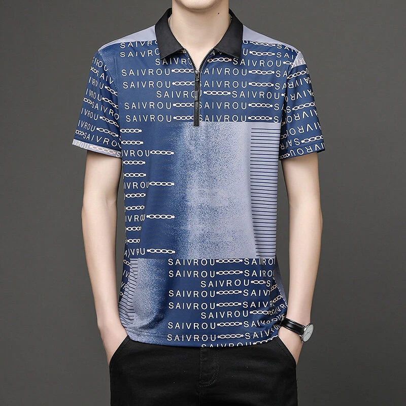 夏季新款半拉链翻领短袖