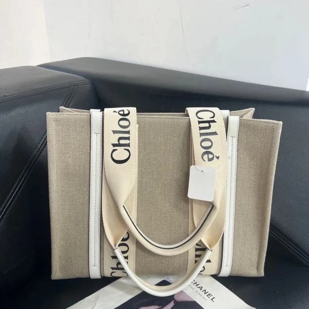95新 Chloe/蔻依 捐金沉珠/帆布woody托特包单肩