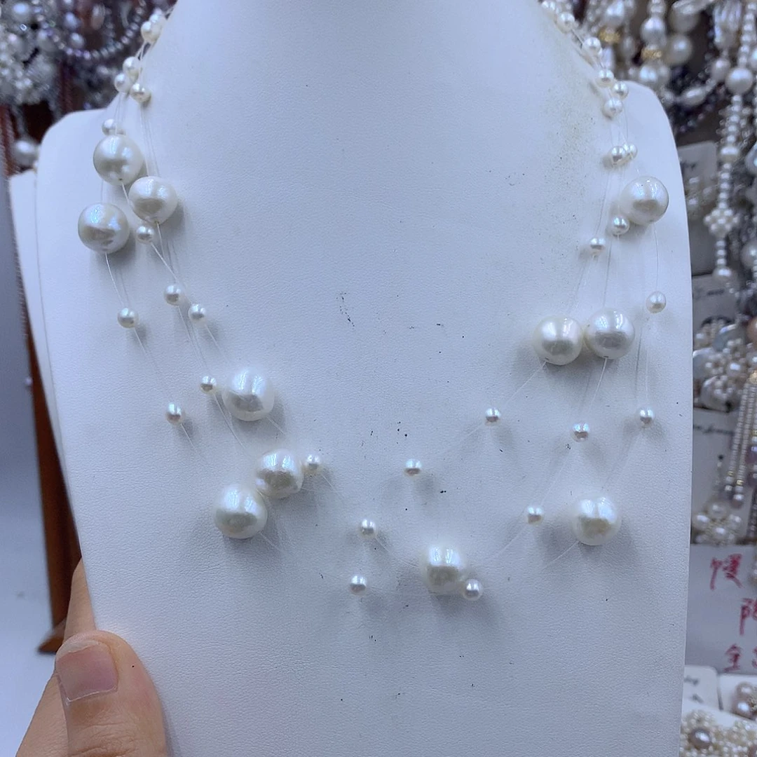 鬼***嘎淡水珍珠项链耳饰银S925镶嵌