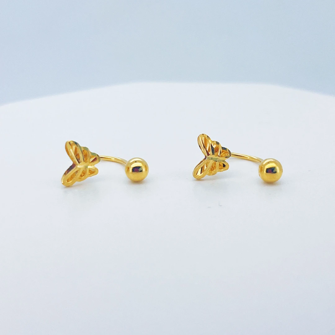 足金999黄金U型蝴蝶金耳钉2.18