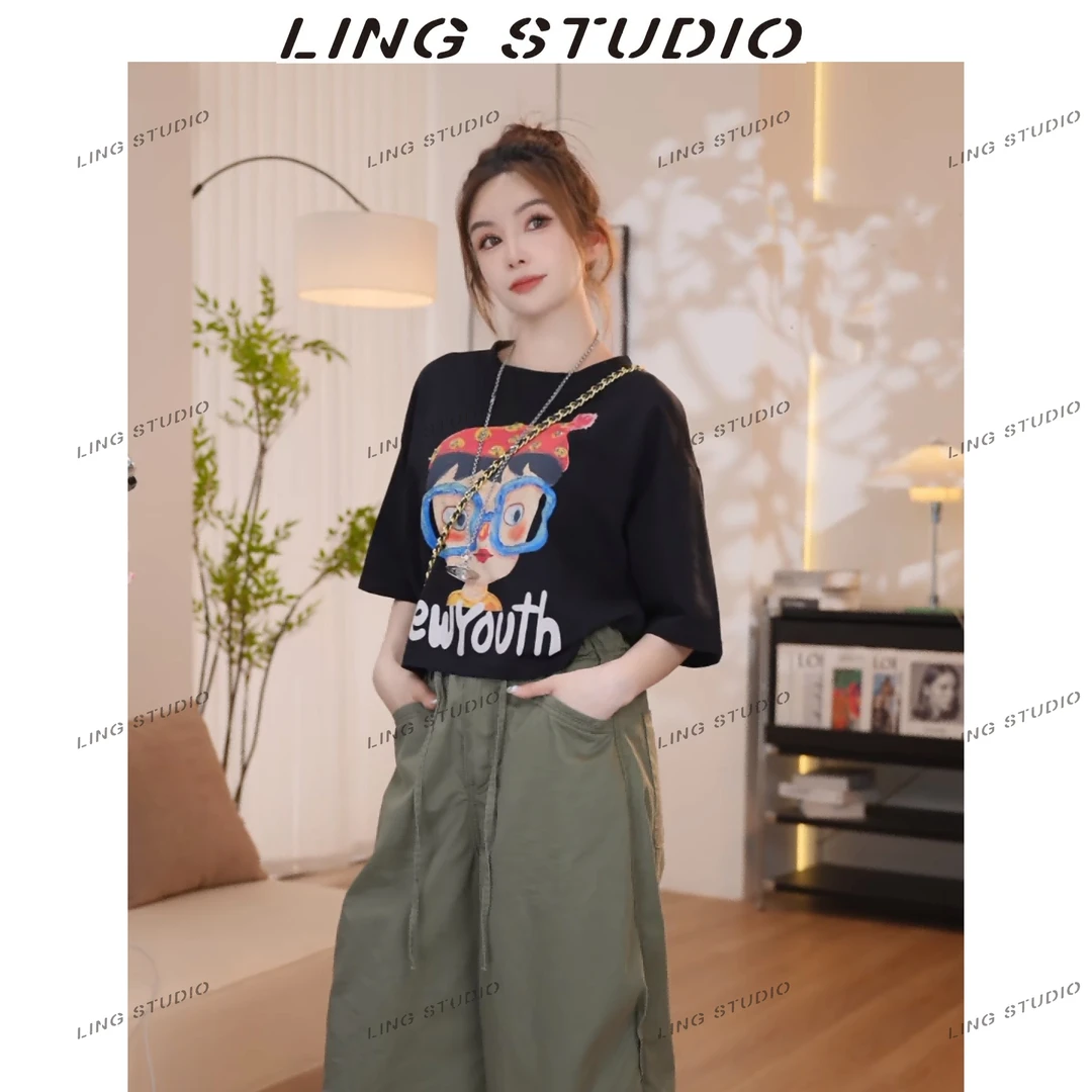 LING/STUDIO『萌力全开』夏季设计感趣味圆领印花短袖T恤5050488