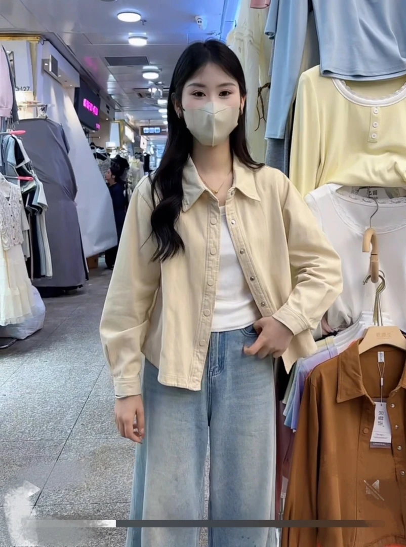 【新款推荐】短款纯棉牛仔外套女春季新款韩版百搭长袖衬衫工装上衣