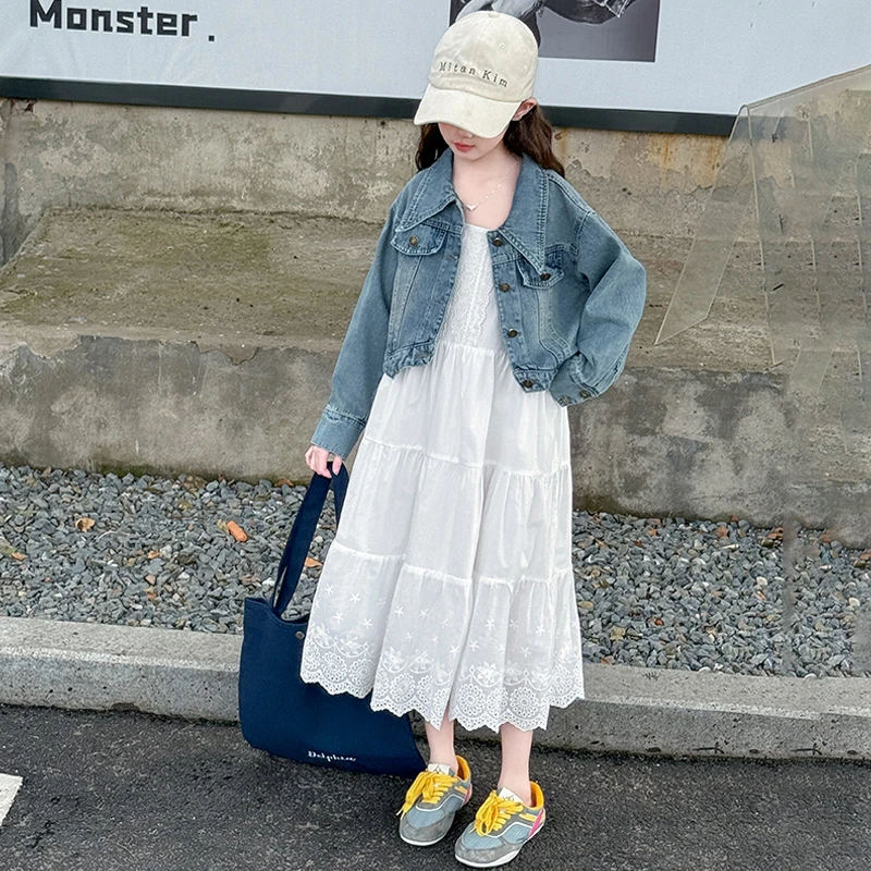 女童牛仔外套连衣裙套装春秋2025新款儿童春装洋气女大童春季裙子