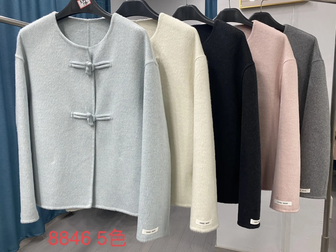 8846厚款冬季女中国风修身型毛呢外套外套上衣呢大衣中式