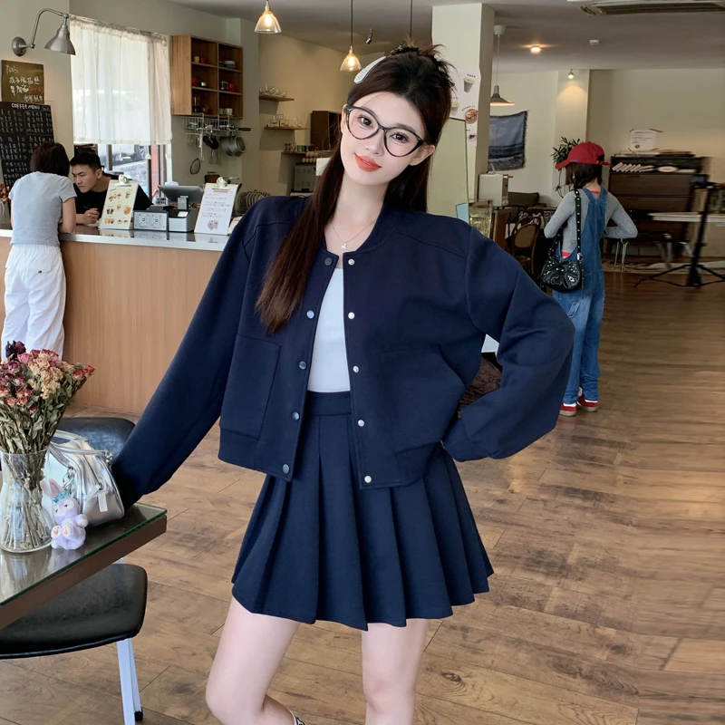 【小曹大码】微胖女装时尚减龄球服+百褶裙两件套套装-YSDM5018