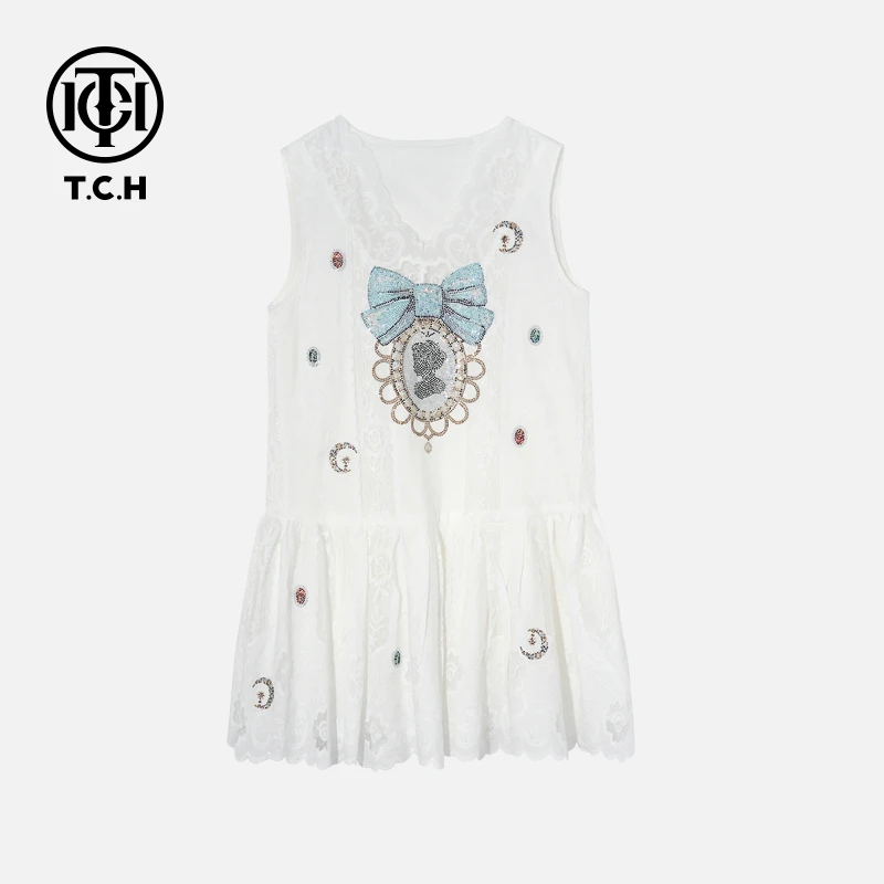 TCH烫钻工艺时尚休闲气质舒适连衣裙女T75B30E5226轻奢tch