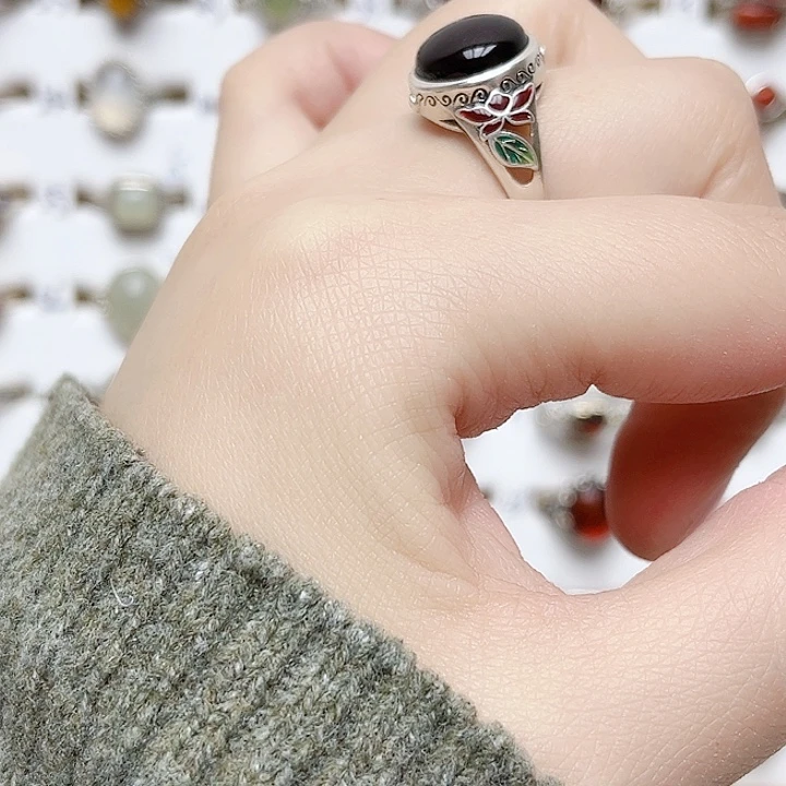 血珀戒指银S925镶嵌天然