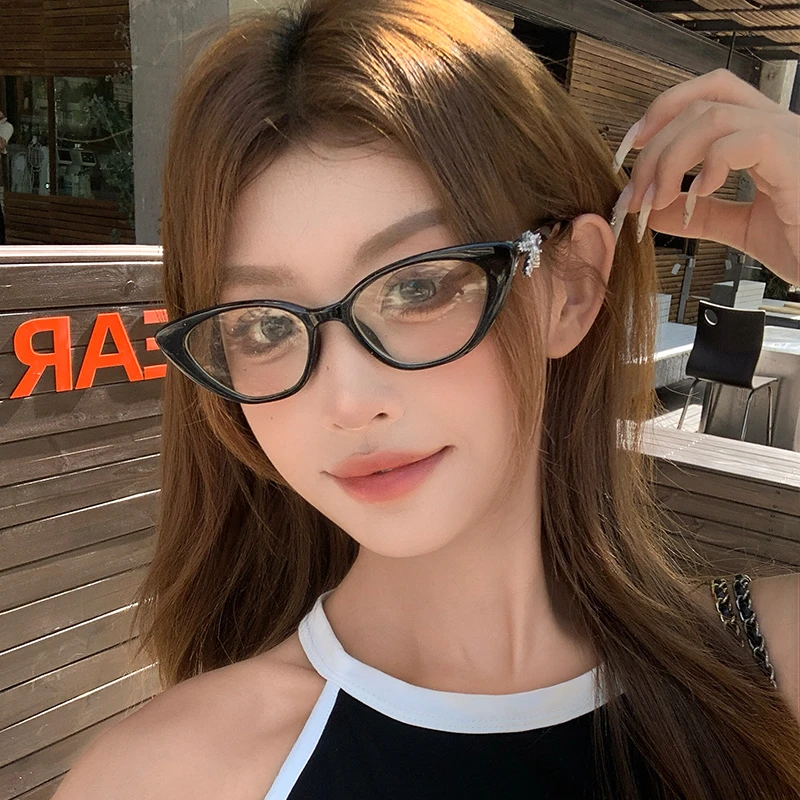时尚蝴蝶结猫眼黑框眼镜女素颜神器网红高级感辣妹可配度数眼镜框