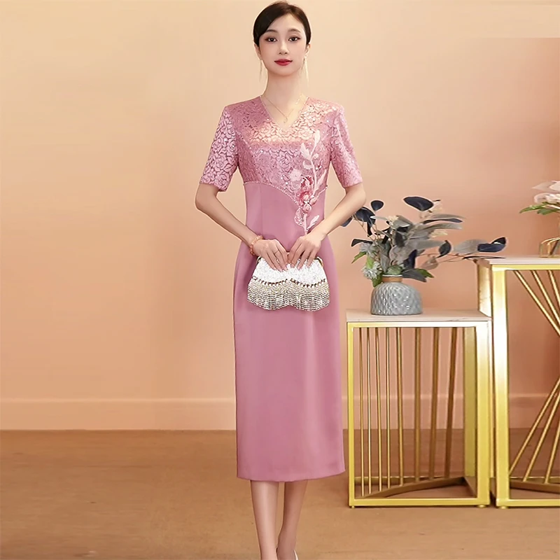 喜妈妈结婚礼服高端轻奢高级感喜婆婆婚宴装2025新款秋季礼服裙