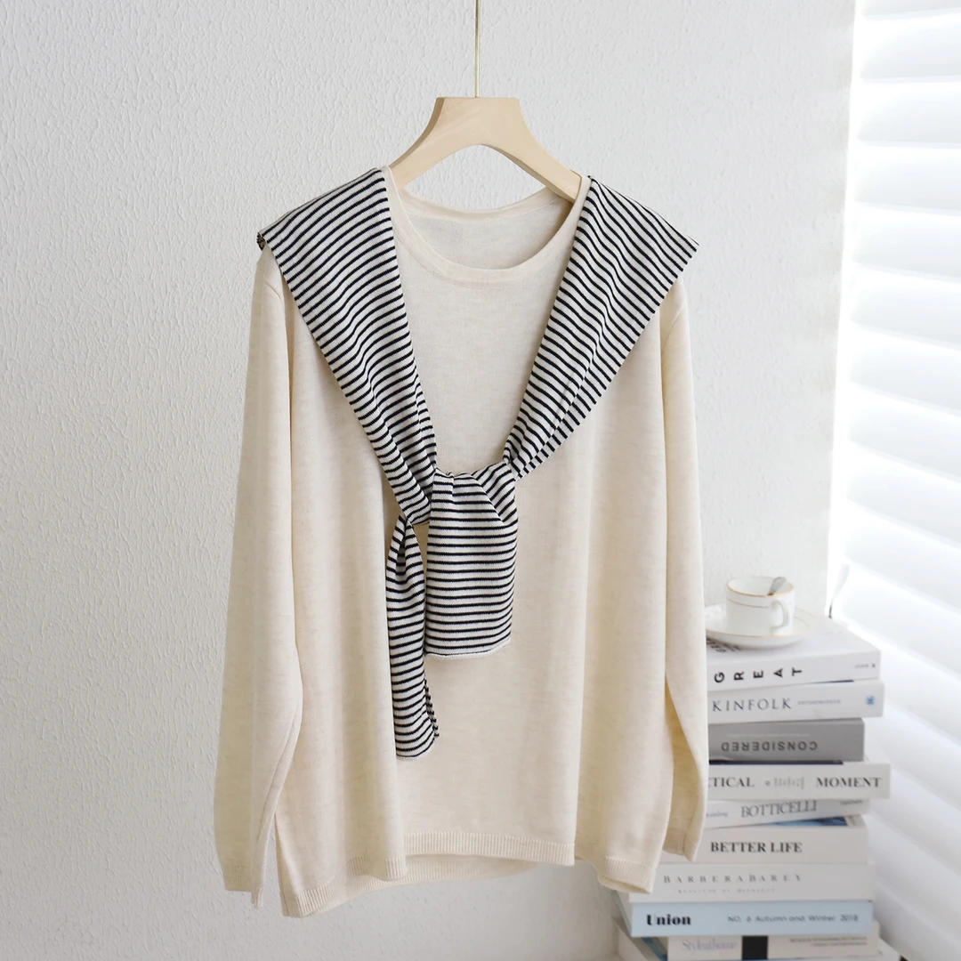 韩系复古圆领两件套针织衫女2025内搭上衣外搭独特披肩叠穿上衣