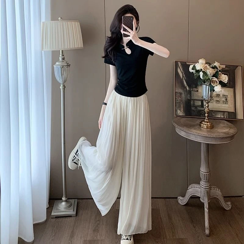 琉璃金丝裤女2025春夏新款休闲裤高腰阔腿裙裤宽松长裤子薄款垂感