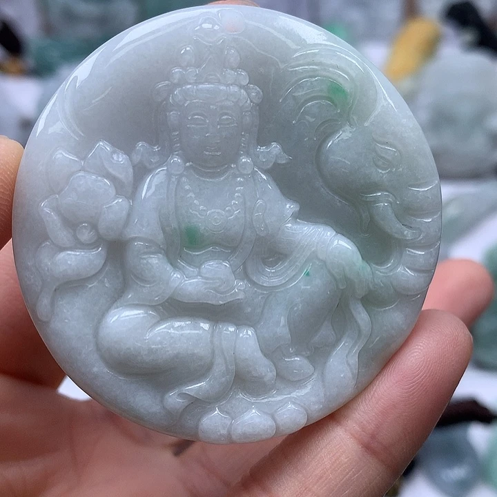 翡翠未镶嵌颈饰普贤菩萨福利卡厚8.8