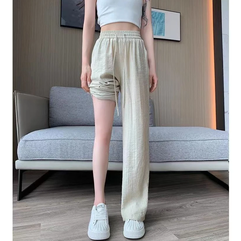 老钱风松弛感女装春秋薄款褶皱宽松冰丝阔腿裤女夏季新款凉凉裤高