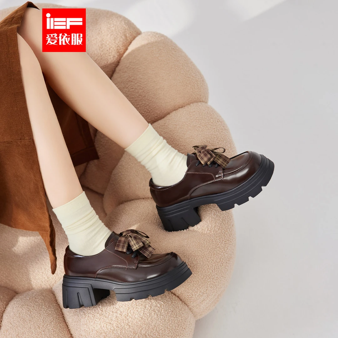 IEF/爱依服2025秋季新款复古英伦风蝴蝶结设计百搭圆头厚底牛津鞋