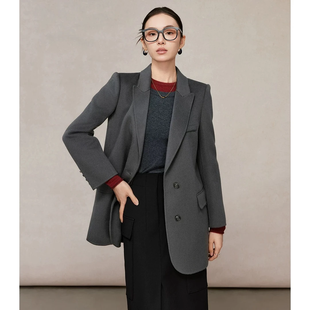 【商场同款】曼德诗全羊毛毛呢外套冬季双面呢大衣M426302870