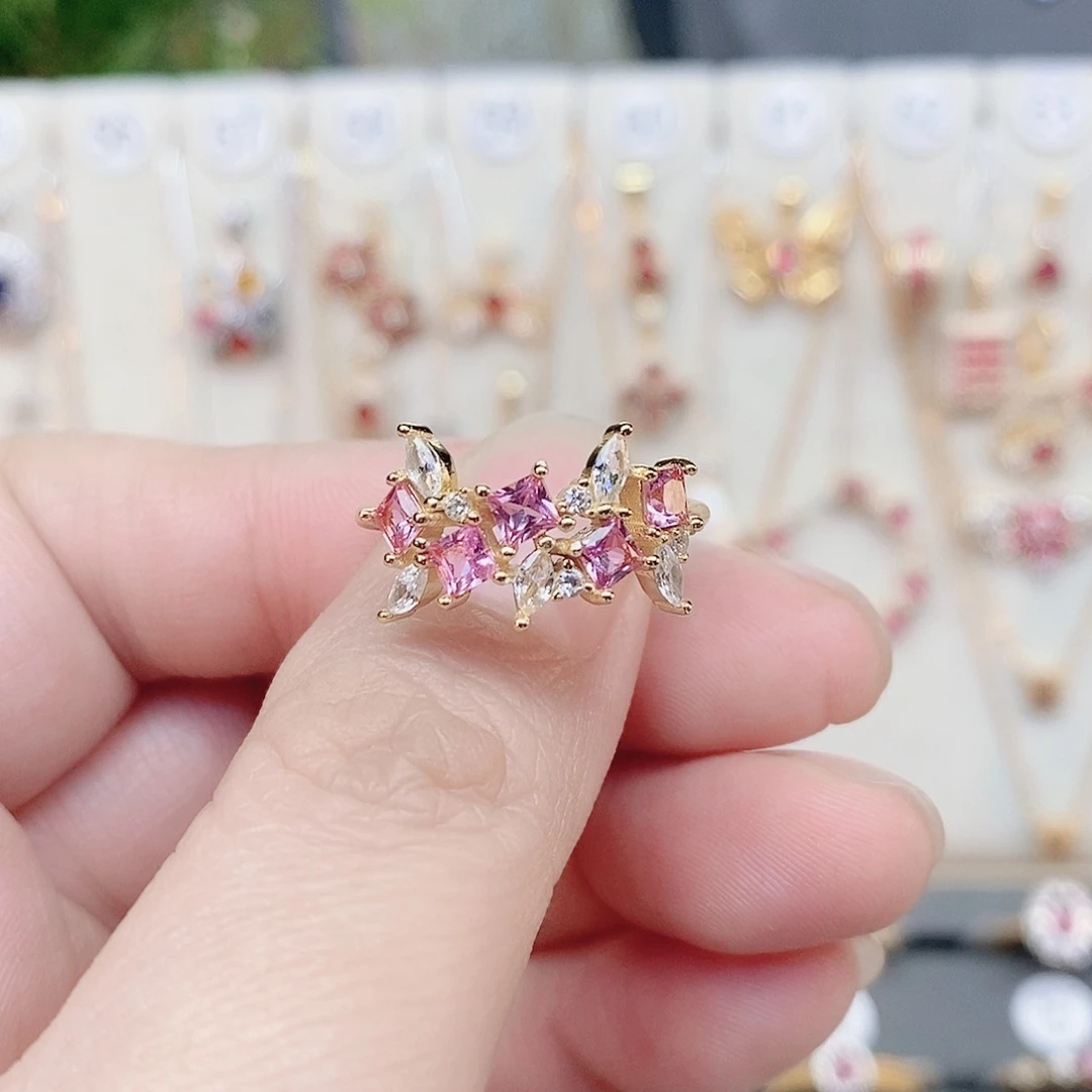 彩色蓝宝石戒指银S925镶嵌