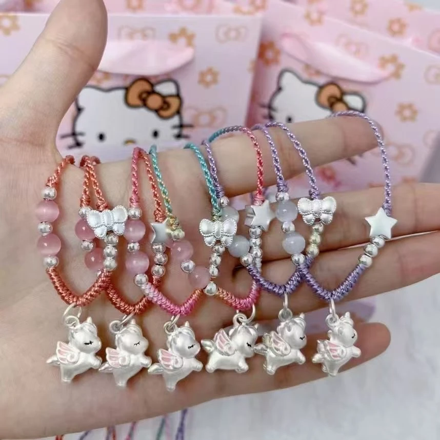 吊坠足银 足银999儿童学生手工秋冬可爱百搭甜美独角兽项链吊坠