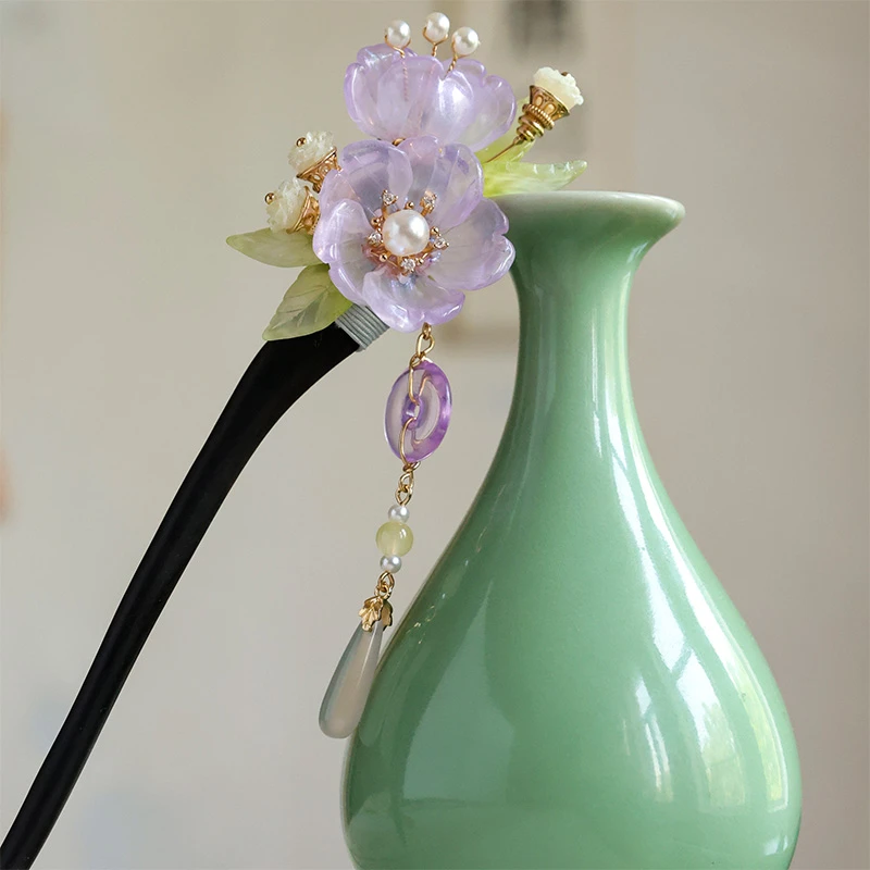 古风黑檀木新中式旗袍微喜黑檀木发簪