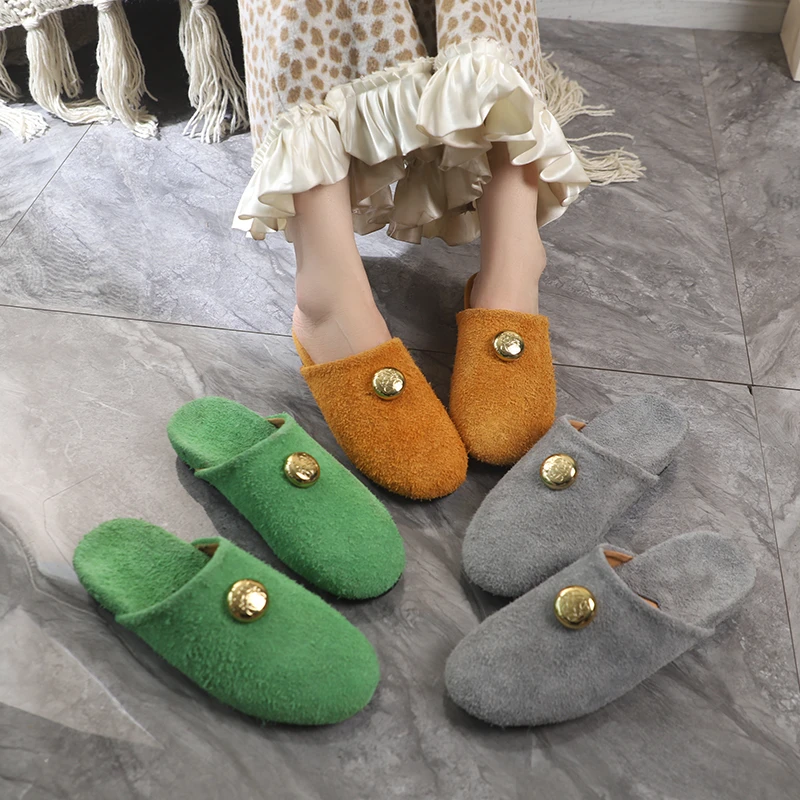 糖果色真皮穆勒拖鞋女2025夏季新款一脚蹬厚底包头半托女磨砂皮托