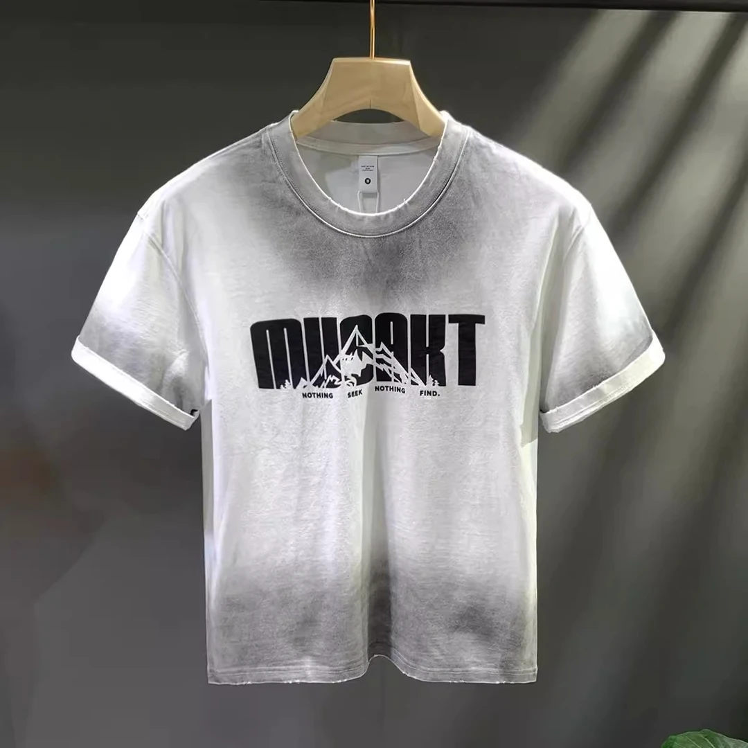 Cebrodz美式重磅复古渐变水洗短袖T恤男士夏款季宽松圆领休闲上衣