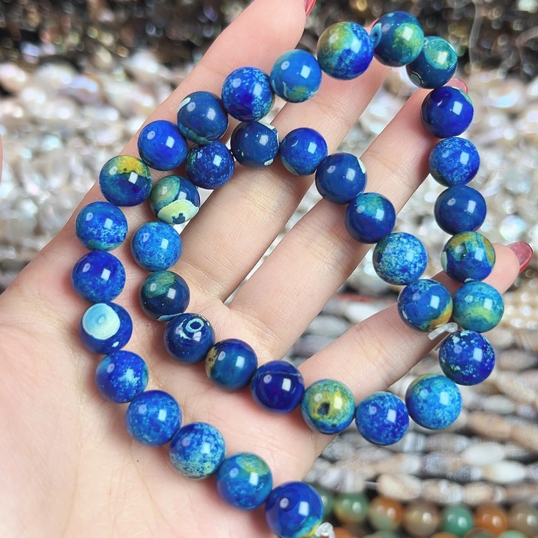 玛瑙/玉髓合金珠宝半成品b91玉石地球仪圆珠10mm一条