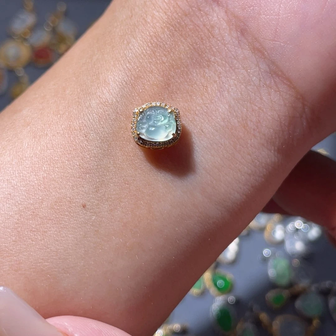 吊坠(不含链)18K金镶嵌翡翠