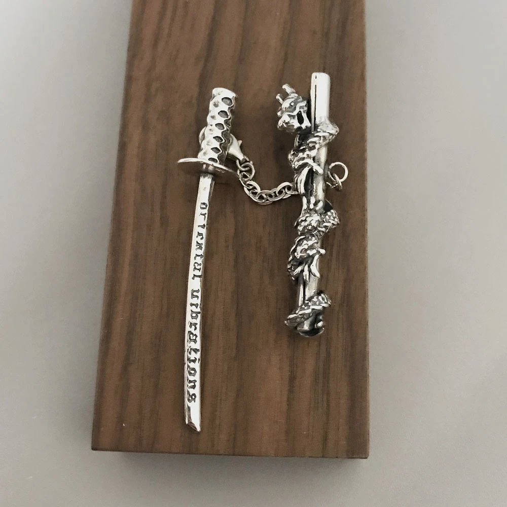 吊坠925银 朋克风复古龙之剑吊坠男个性创意做旧纯银龙腾宝剑挂坠