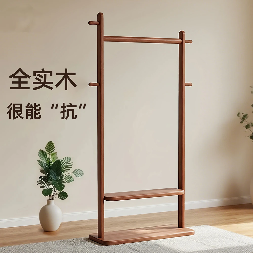 实木衣帽架卧室落地杆式挂衣架家用室内结实木质简易衣服收纳架子