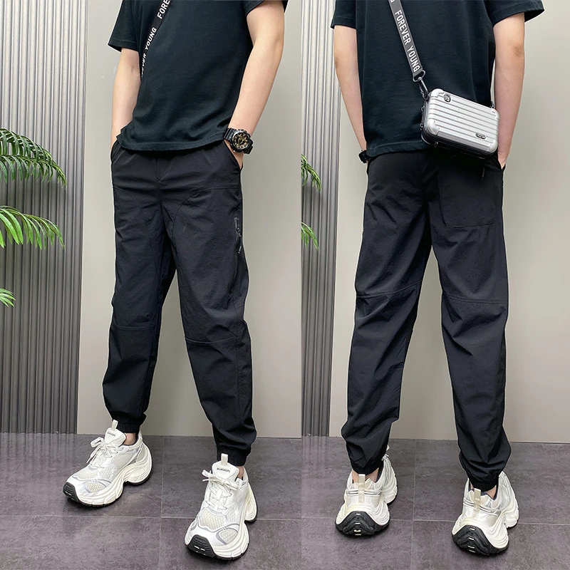 裤子男士夏季薄款潮牌宽松哈伦速干休闲九分裤百搭百搭黑色束脚裤