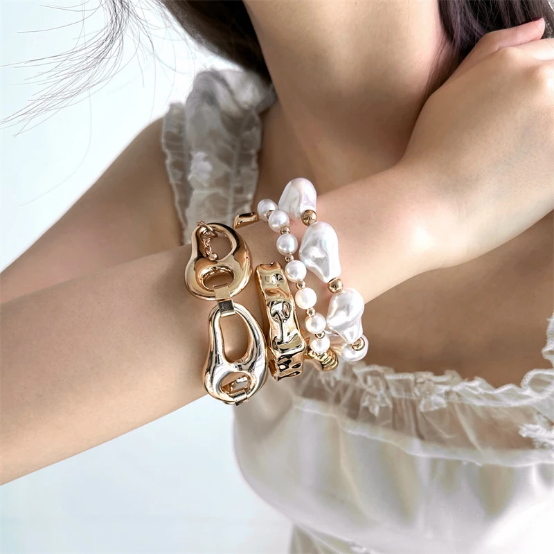 非金属亚克力手链 S0668-1复古气质轻奢多层金色珠珠手环手链小众