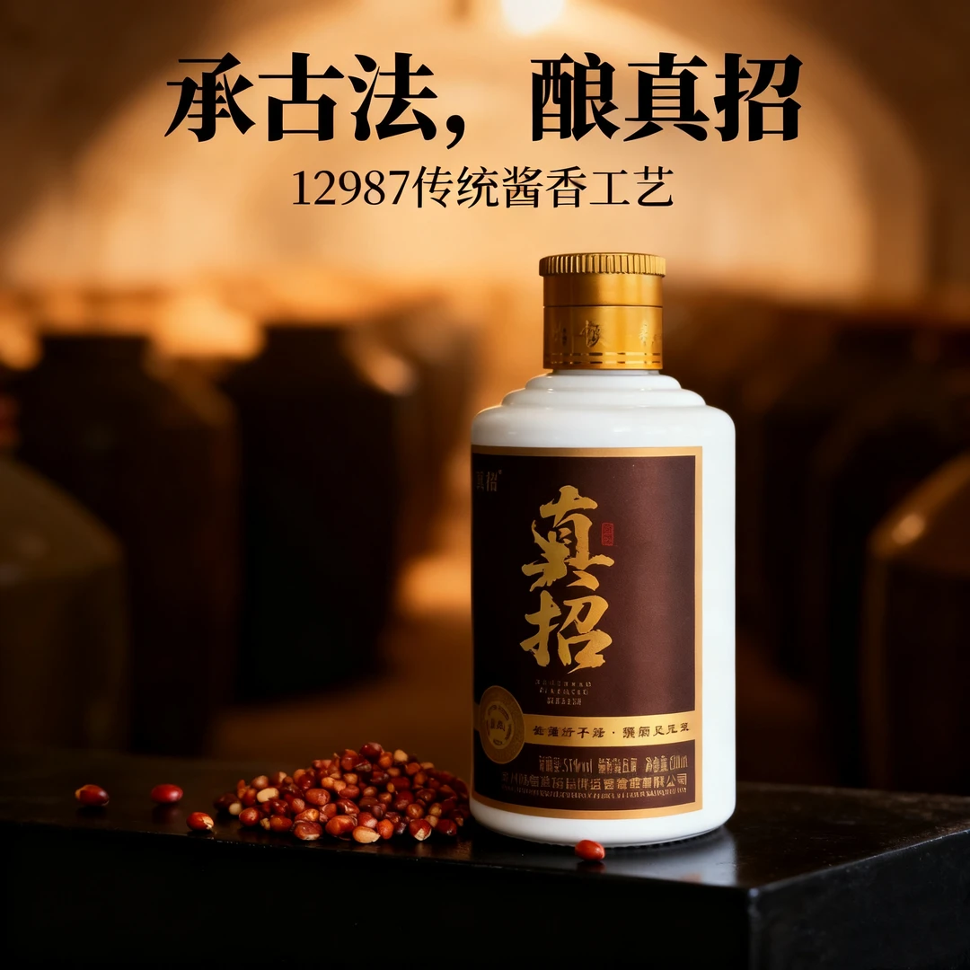 真招（棕贰拾）100ml小瓶装贵州酱香型纯粮食白酒53度53%Vol100ml