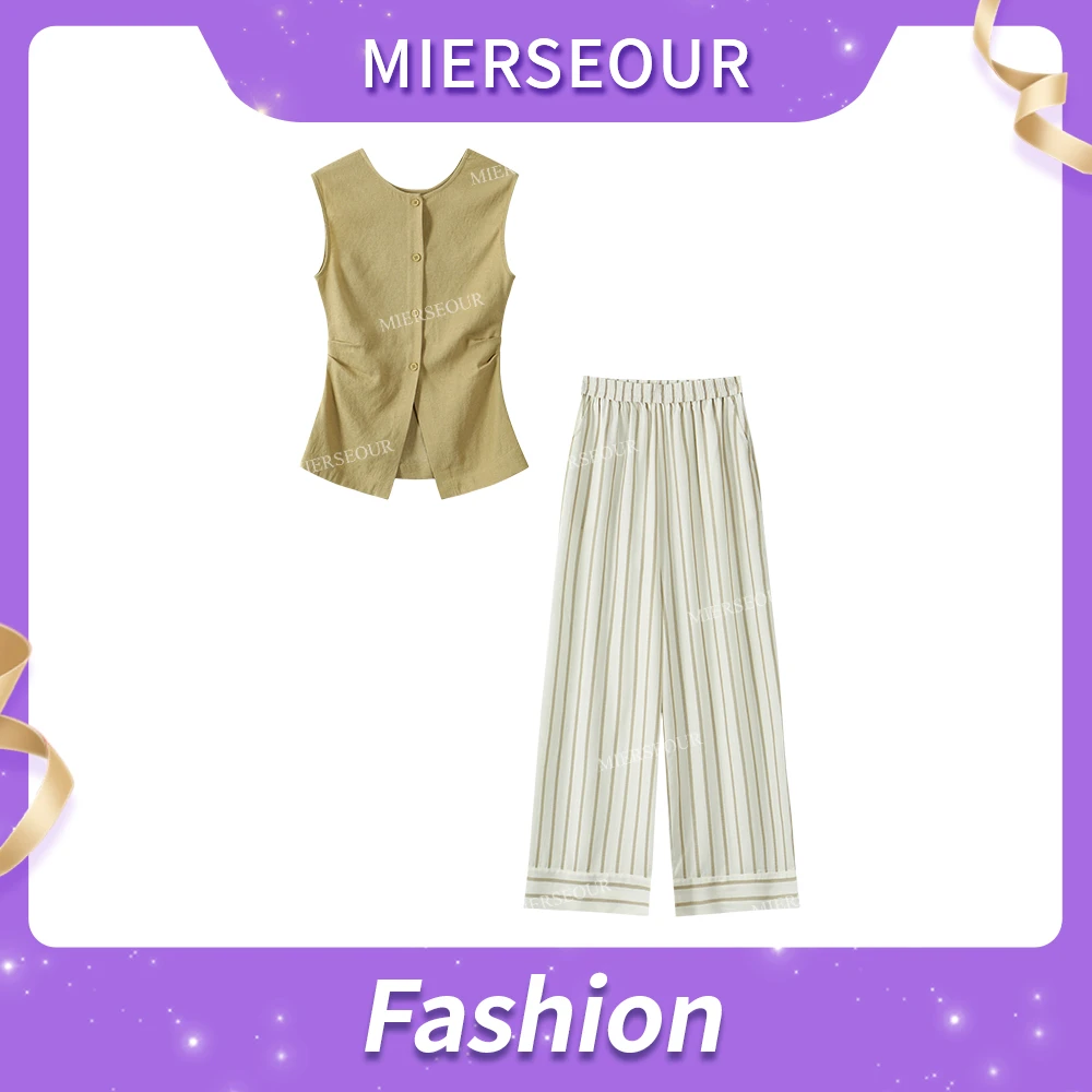 【复古光晕】设计感单排扣背心条纹裤休闲套装2018
