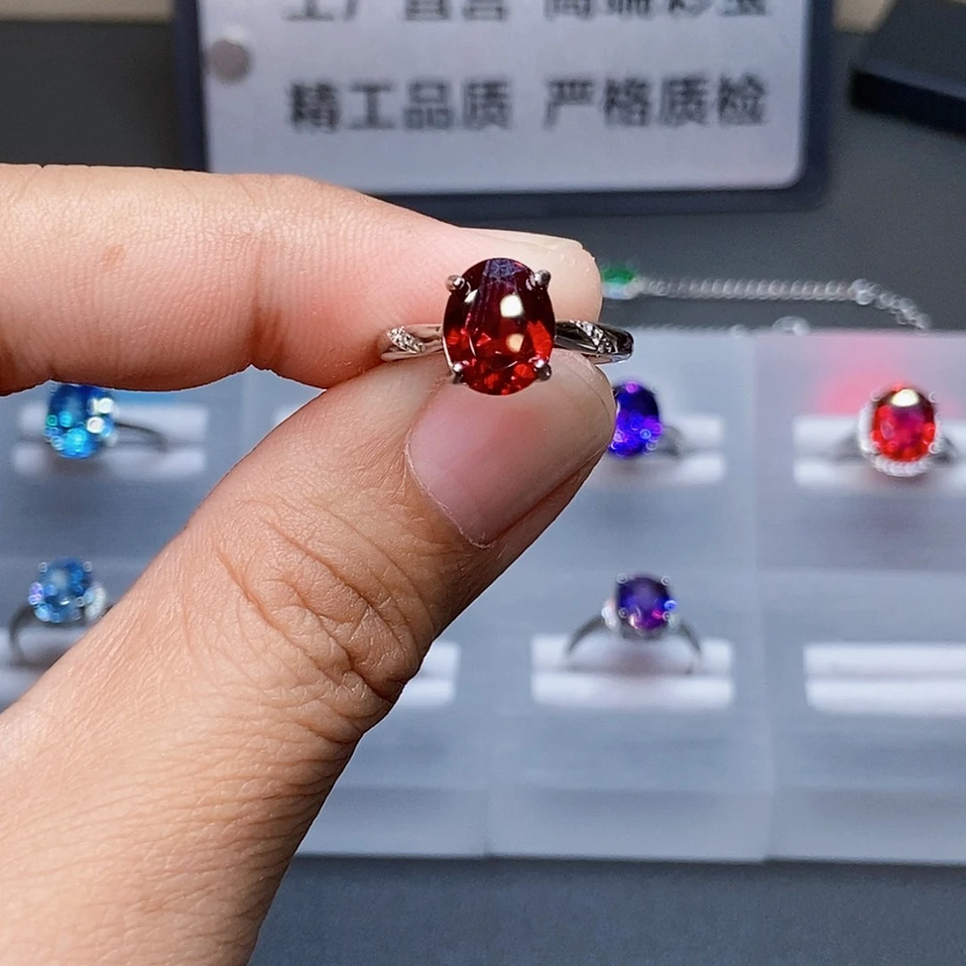 戒指银S925镶嵌红宝石