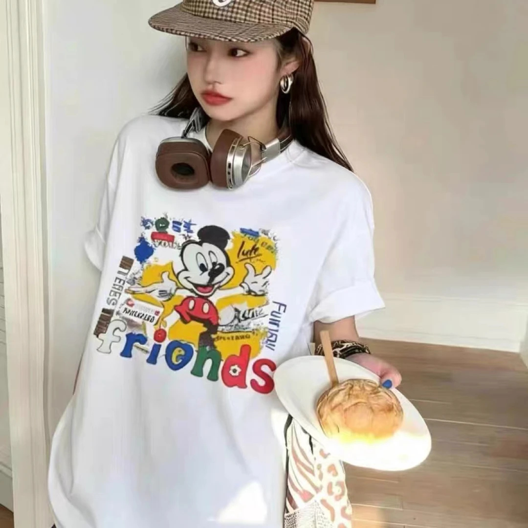 8575 新款简约韩版夏季米奇卡通印花宽松短袖T恤女