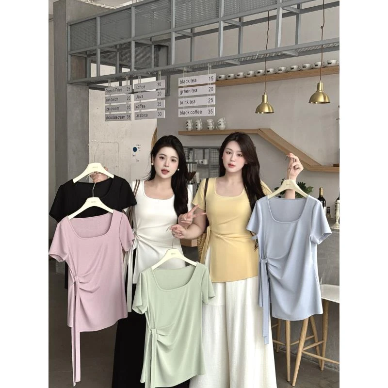 现货【嘎嘎】欧若风胖MM大码新款时尚显瘦设计感小众上衣T恤04038D