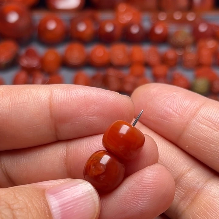 南红玛瑙未镶嵌配饰火焰纹老型对珠10.5mm