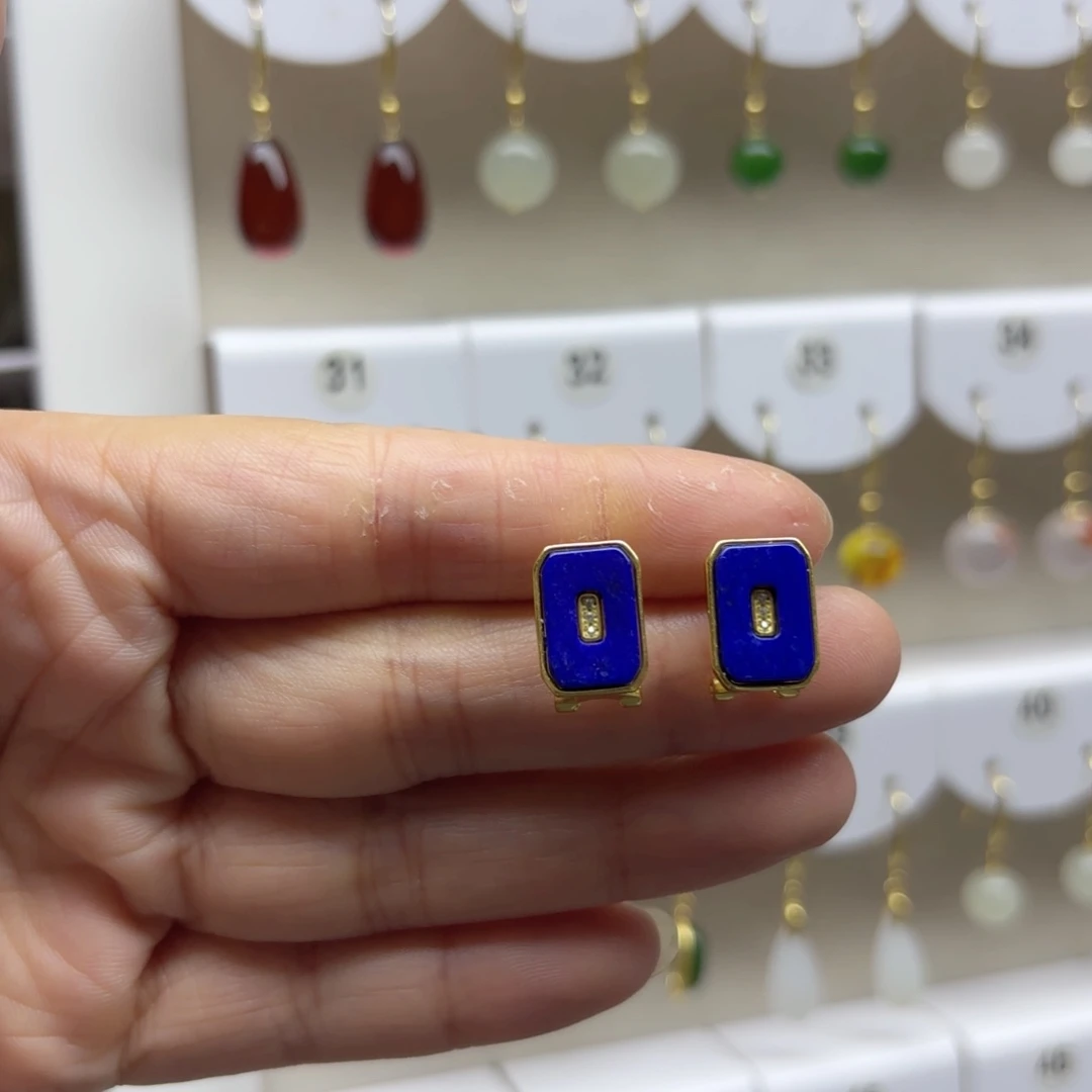 银S925镶嵌青金石耳饰