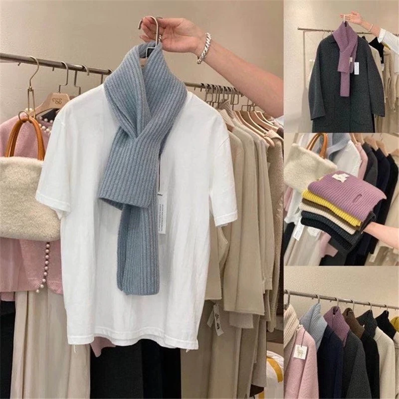 新款韩国东大门纯色围巾女秋冬季时尚复古保暖围脖毛线ins