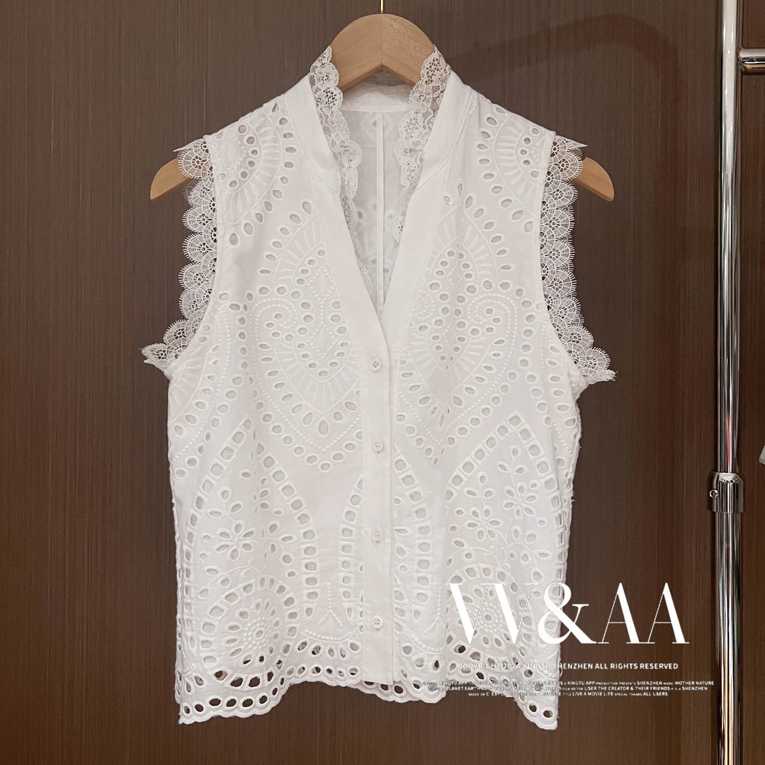 VV&AA 新款设计感小众镂空蕾丝无袖上衣 R691
