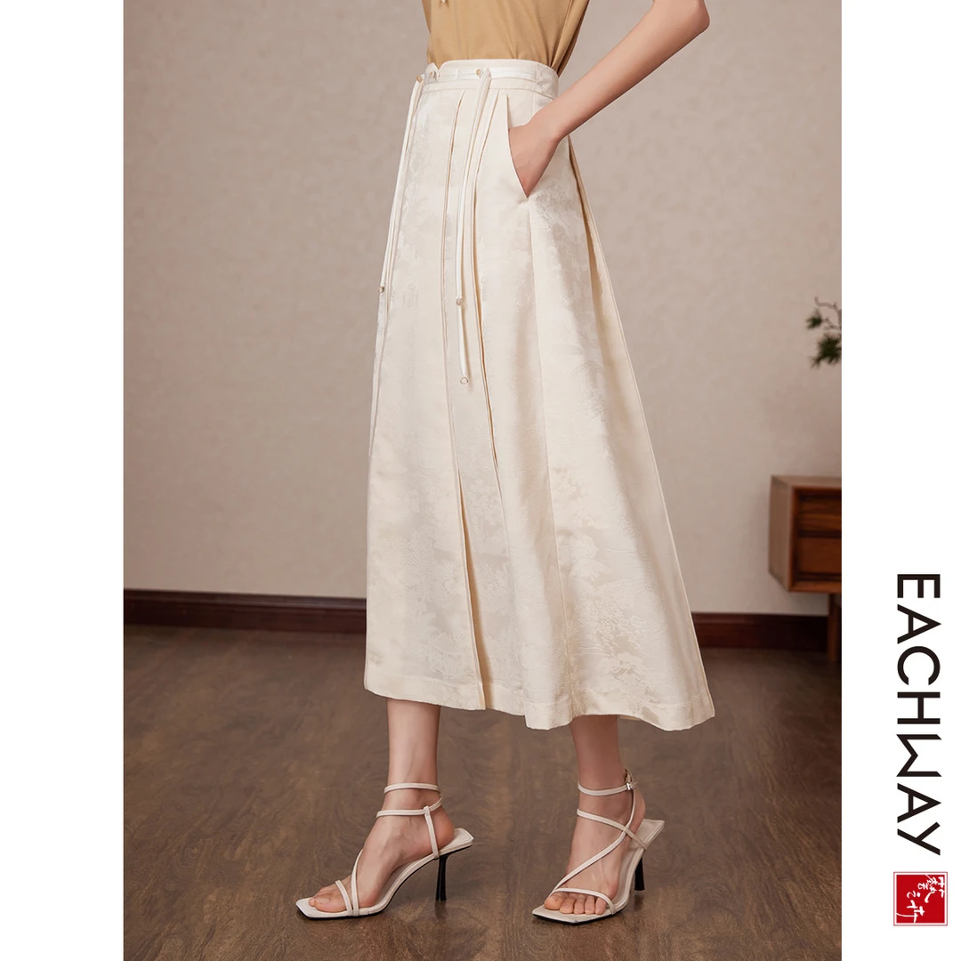 艺之卉国风改良马面裙高级暗纹提花国风半身裙夏季新中式A字裙