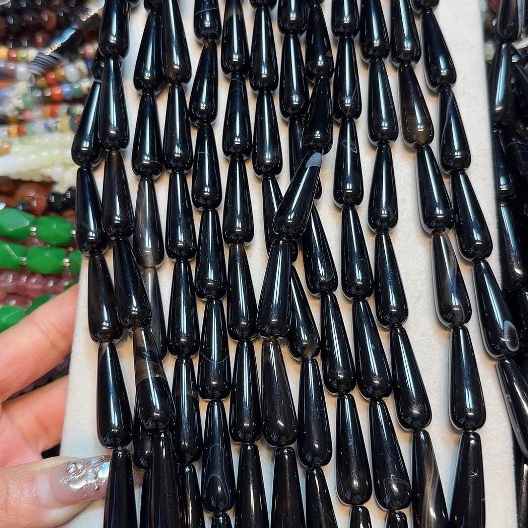 玛瑙/玉髓未镶嵌珠宝半成品10✖️30mm黑玛瑙水滴一条