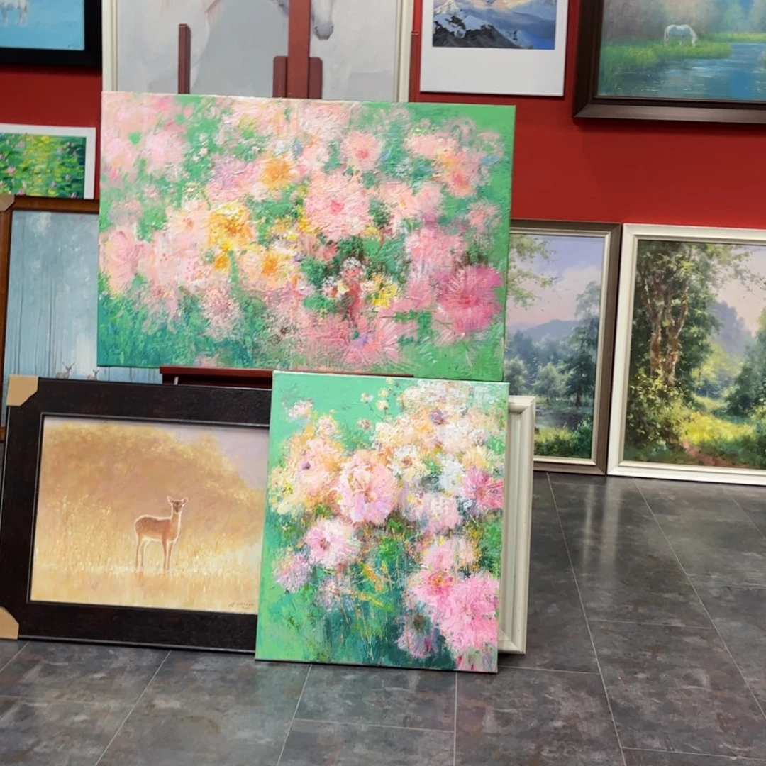 出***觉油画花卉纯手绘油画2幅