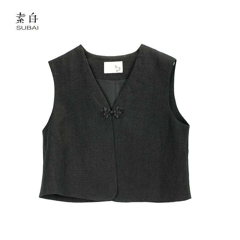 素白轻国风【墨衲】J01544复古亚麻叠穿极简马甲