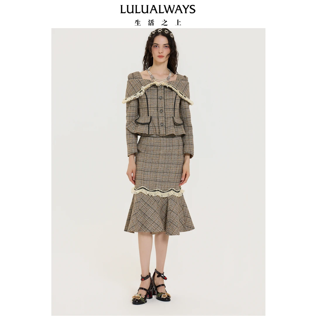 LULUALWAYS【商场同款】25秋季新款复古优雅淑女小香风蕾丝短外套