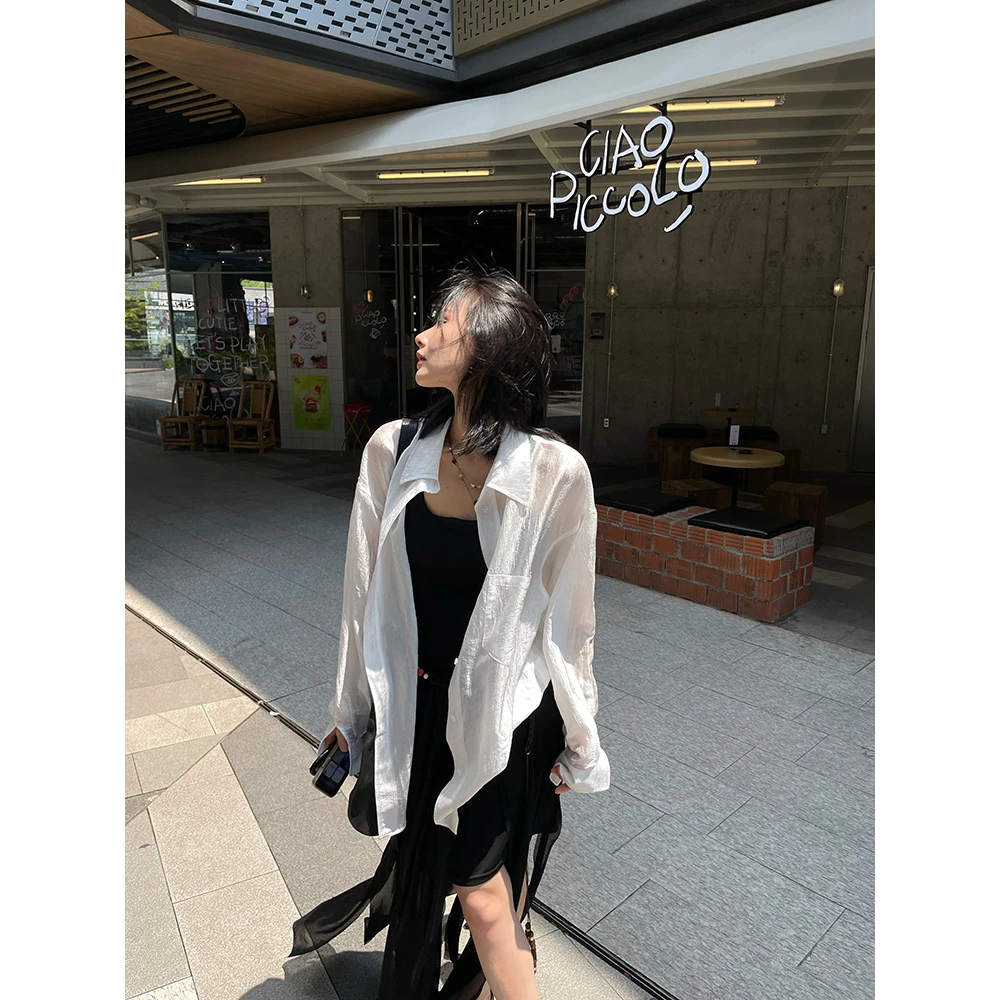 JCCC影子【黑白键】多色休闲宽松醋酸廓形长袖防晒衬衫JE4BSZ28