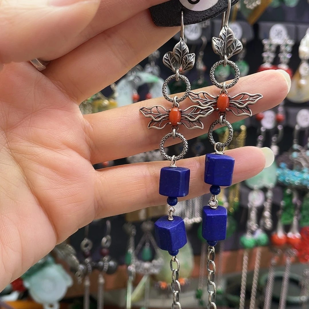 —***—青金石银S925镶嵌耳饰650hbgg