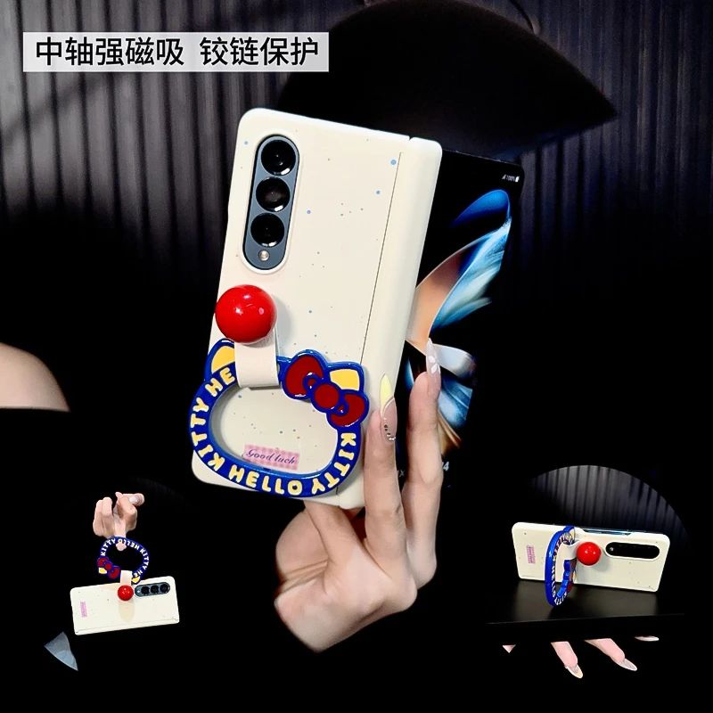 适用三星zfold4手机壳中轴新款galaxy套w23泼墨可爱kt猫指环圈女p