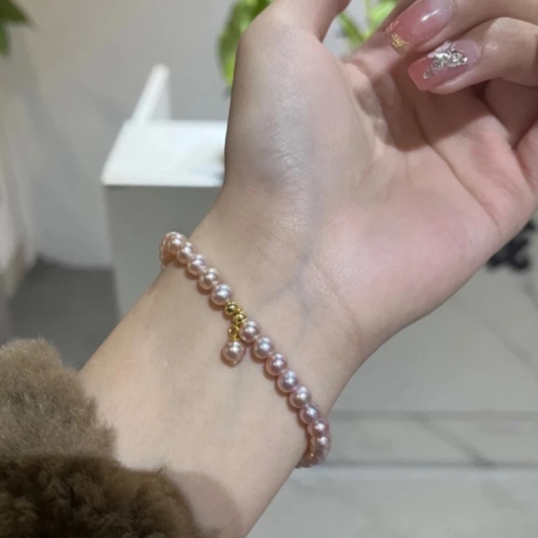 冰莓粉紫色淡水无核珍珠弹力绳小滴流经典气质百搭时尚