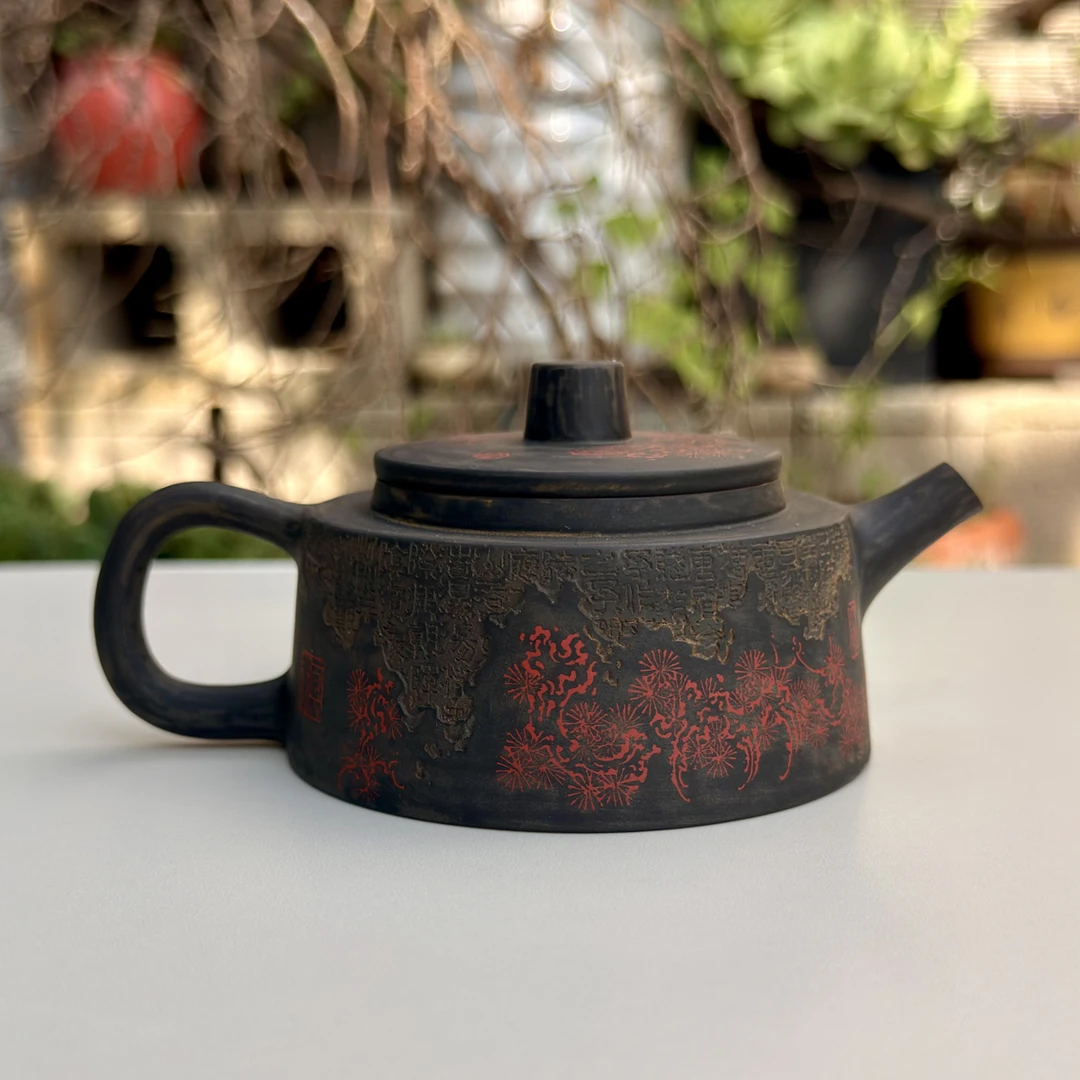 【陶点茶Yun】建水紫陶冯习阳老师重工手磨周盘阴刻阳填紫陶壶